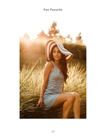 woman in floppy sun hat at sunset portrait photography