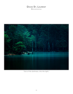 still lake and pine forest at dusk landscape photography