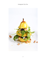 pear and walnut appetizer stack commercial food photography