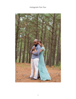couple embracing in a pine forest engagement photography