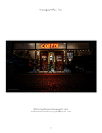 neon coffee shop sign glowing at night street photography