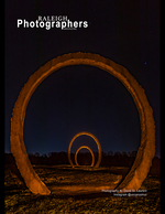 illuminated ring sculpture at night landscape photography
