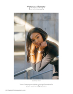 woman leaning on railing in golden light portrait photography