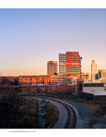 downtown skyline and railway at dusk cityscape photography