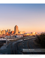 downtown skyline over the rail platform at sunset cityscape photography