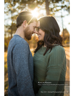 couple with foreheads together in sunset lens flare portrait photography