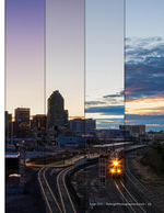 multi-exposure blend of a train arriving beneath the skyline cityscape photography