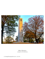 stone bell tower framed by autumn trees cityscape photography