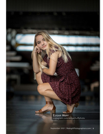 young woman crouching in a bowling alley portrait photography