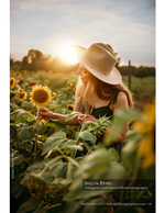 woman in a sun hat picking a sunflower portrait photography