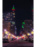 downtown Fayetteville Street decorated with holiday lights cityscape photography