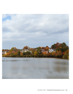 lakeside homes framed by autumn trees landscape photography