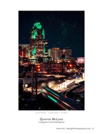 downtown skyline at night with passing train cityscape photography