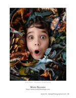 boy surrounded by toy dinosaurs family photography