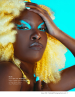 woman with golden curls and teal eye makeup portrait photography