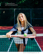 woman leaning on a tennis net holding a racket portrait photography